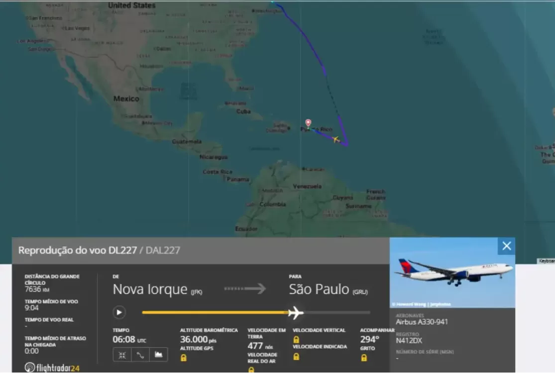 Voo de Nova York com destino a Guarulhos é desviado para Porto Rico